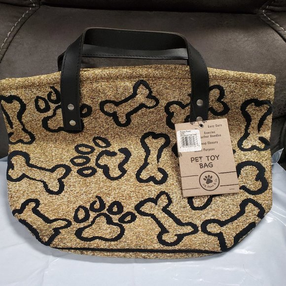 Pet Bag Small Tote - Gold with Bone Design - Multi-Purpose w/Snap 10" x 15" - Picture 1 of 4